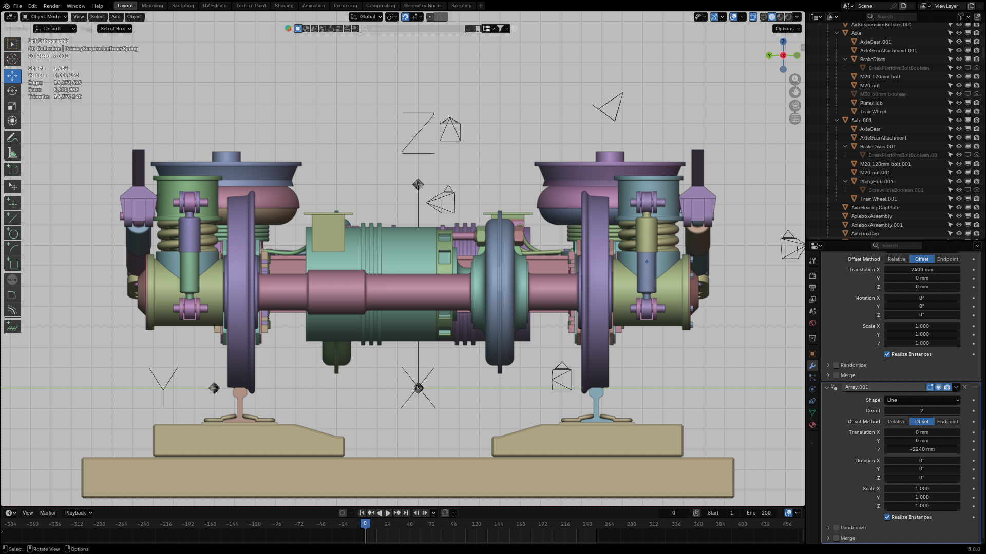 Front view bogie clay render with Blender interface